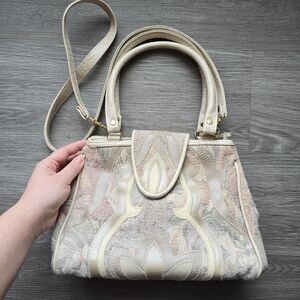 Vintage Cream and Pink Snakeskin Crossbody Bag